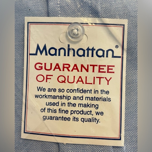 Manhattan Men's Lightweight Button Front Dress Shirt Long Sleeve Blue Size 14.5 - Picture 3 of 7